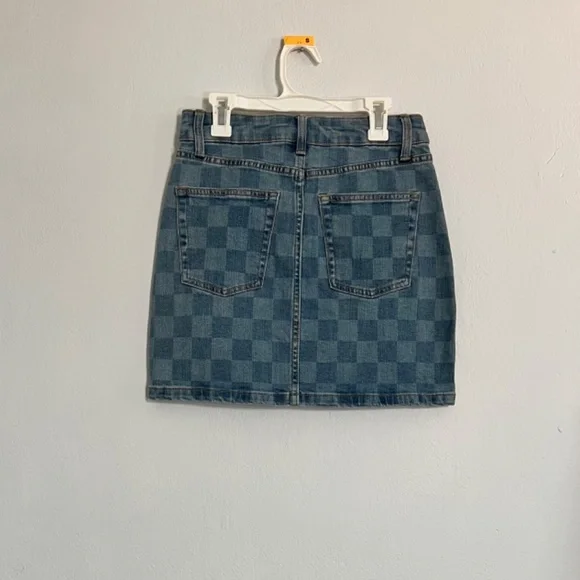 Checkered denim mini skirt- NWOT - Picture 2 of 5